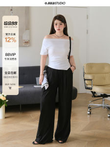 Hebe Studio Shoulder Bared Short Sleeve Asymmetric T Shirt Womens Slimming Korean Style Commute Pure Color Top for plus Size
