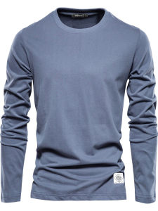 Áo Thun Nam Tay Dài Ôm Vừa Vặn Cổ Tròn Thường Ngày Mùa Hè 2025 Áo Thun Cotton Pha Trộn Thoải Mái Thoáng Khí