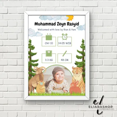 Cetak photo newborn potrait | Biodata baby newborn | Bingkai foto biodata bayi | Cetak bingkai foto