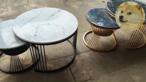 Bàn Trà Đôi Sofa Bàn Trà Mặt Đá Tròn Khung 5 Nạn Bàn Nhỏ 2 Tầng Cafe Phòng Khách