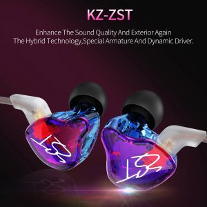 KZ ZST Color Hybrid Banner Armature Band Dynamic In Ear Earbuds 1BA+1DD HiFi Earbuds KZ In Ear Earbuds Wired Earbuds IEM Earbuds