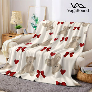 Red Bow Bear Print Flannel Blanket Warm Soft Halloween Christmas Decorative Couch Warm Cozy All-Season Gift