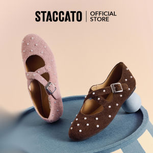 Staccato Womens Ballet Flat Court Shoes รองเท้าบัลเล่ต์ หัวกลม รองเท้าส้นตึก J1191