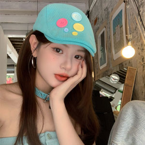 Original Design Cute Button Beret Hat for Women Versatile Casual Face-enhancing Small Octagonal Hat Artistic Painter Hat