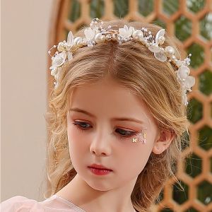 [Lady Sugar] Crystal Pearl Flower Headband Bridal Headdress Wedding Crown Fashion The Wreath Bracelet Hair Band for Women