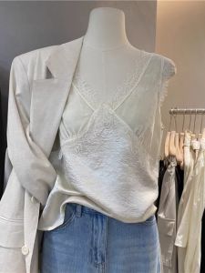 Áo Ba Lỗ Ren Viền Pure Desire Style Không Tay Ôm Vừa Vặn Mùa Hè Mới Áo Lót Cơ Bản Áo Thun Nữ Thời Trang