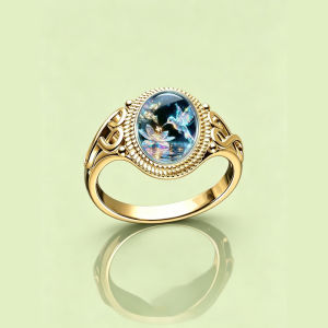 1pc Vintage Ethnic Style Oval Stone Hummingbird Lotus Flower Ring For Womens Bohemian Holiday Party Accessory Jewelry