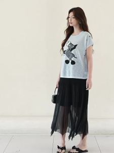 plusmall | Kids Zebra Jacquard Loose Fitting Round Neck Bamboo Textured T-shirt