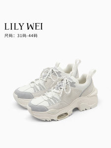 Lily Wei 2025 New Style Womens Dad Shoes Simple Casual Thick Bottom Cow Suede Shoes Size 31 32 33 Increased Height