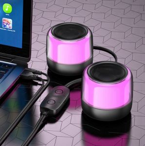 NBY222 Portable Computer Speaker V5.2 USB Powered 3.5mm AUX Input Wired Dual PC Speaker with RGB Colorful Light