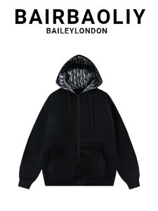 High-end Letter Jacquard Fleece Lined Hooded Loose Mens Sweatshirt
