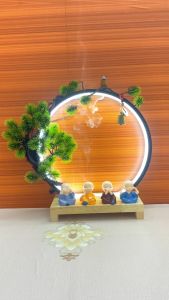 Thác Khói Trầm Hương Tiểu Cảnh Tiểu Hòa Thượng Kết Hợp Đài Sen Tịnh An Decor.