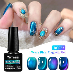 7ML Ocean Blue Cat Magnetic Gel Nail Polish Sparkling Glitter Glimmer Gel Polish Semi Permanent UV Magnet Gel Varnish Nail Art