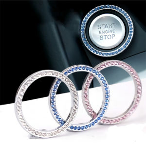 Rhinestone Key Ring Stickers Auto Start Switch Button Decorative Metal Cover Diamond Bling Key Ring Car Decals Accessories
