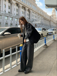 NIHAOKANONG | Quần Jeans Vintage Thẳng Cao Waist Rộng Casual