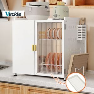 Veckle 2/3-Tier Dish Rack Kitchen Organizer Cabinet Metal Countertop Drainer Rack Storage Cupboard For Fully Enclosed
