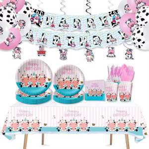 Fancy Cow-Themed Disposable Party Set - 10 Plates 10 Cups 20 Napkins - Birthday Fun Decor