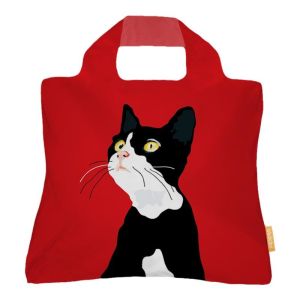 Red Black Cat Fashion Foldable Eco-friendly Shopping Bag Portable Handbag Single Shoulder Canvas Bag Handle Bag Travel Essential