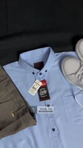 kemeja polos pria lengan panjang warna softblue biru muda slimfit casual hem pria panjang formal