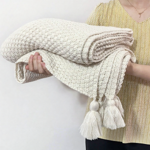 Fringe Knitted Woolen Sofa Throw Blanket
