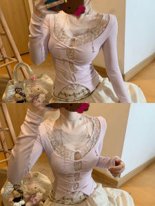 LUOFEN | Lace Faux Two-piece Spring New Design Long Sleeve Slim Underwear