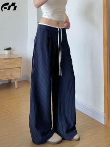 Quần Ống Rộng Màu Xanh Đậm Cho Nữ Mùa Hè 2025 Quần Ống Rộng Mỏng Cạp Thấp Rộng Rãi Thẳng Thon Gọn