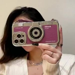 3D Vintage Camera Phone Case with Hand Strap for IPhone Air 17 16 15 14 13 12 Pro Max Plus 17Pro Shockproof Phone Leather Cover