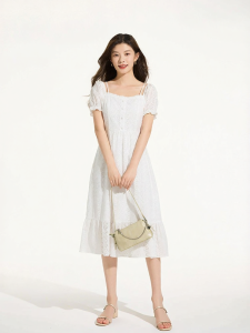 Hotwind | Flattering Square Neck Lace Vacation Style Dress