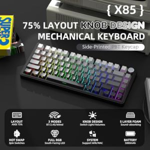 ATTACK SHARK | ATTACK SHARK X85 75% Gasket Wireless Mechanical Gaming Keyboard PBT Side-Printed Keycap Hot-Swap Linear Switch RGB