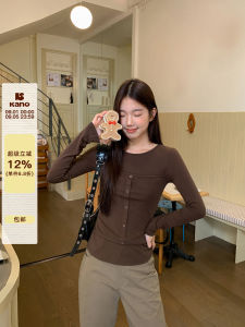 Two-Tone Long Sleeve T-Shirt Round Neck