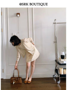 SRK French Style Open Cardigan Knitted Woolen Long Sleeve V-Neck Loose Fit Versatile Commute Simple Straight Cut Polyester Blend