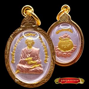 K454 จี้ หลวงพ่อโต สมเด็จโต เนื้อทองทิพย์ วัดอินทร์ เลี่ยม กรอบทองไมครอน ขนาด 3.5x2.0 cm. สำหรับเครื่องรางและสิ่งศักดิ์สิทธิ์