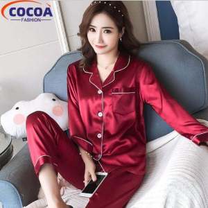 COCOAFashion ชุดนอนผ้าไหม M-5XL ขนาดพิเศษของผู้หญิงชุดนอนตั้งแขนสั้นผ้าไหมชุดนอนผ้าซาตินเซ็ตชุดนอนคู่รักสวมใส่สบายชุดนอนบุรุษและผู้หญิง