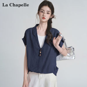 La Chapelle | Layered V-Neck Short Sleeve Shirt for Women Slim and Elegance Top