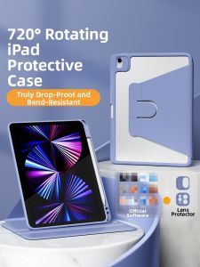 NUOPUCHI | Rotation Pen Slot Transparent Acrylic Bend Resistant Drop Protection iPad Case