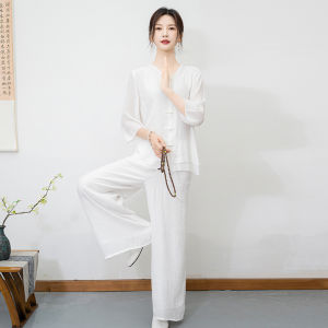 ชิค Zen Buddha Monastic ฤดูร้อน Tai Chi เสื้อผ้าผู้หญิง Fairy บรรยากาศพระพุทธรูปสไตล์ชาแฟชั่นจีนแบบดั้งเดิม