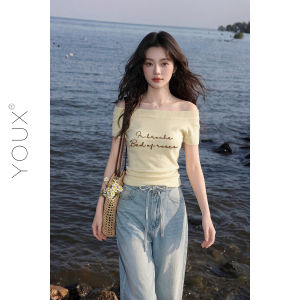 YOUXIANG | Áo Thun Knit Vòng Cổ Không Tay Màu Vàng Ôm Sát
