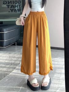 Lace Trim Wide Leg Trousers 9/10 Length