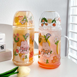 Large Capacity Cartoon Womens Glass Cold Water Pot Heat Resistant with Lid Home New Model 1L Drinking Bottle Japanese Style