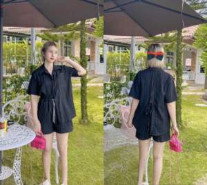 ชุดเซทเสื้อกางเกง เสื้อเชิ้ตเปิดหลัง จับคู่กับกางเกงขาสั้น งานสวยมากๆ