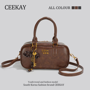 กระเป๋าสะพายข้างทรงลูกแบดมินตันแบบย้อนยุค CEEKAY สำหรับผู้หญิง กระเป๋าสะพายข้างแบบสะพายข้างแบบลำลอง หนัง PU ขนาดเล็ก วัสดุอื่นๆ