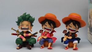 One Piece Sitting Posture Luffy Zoro Sanji Smile Figure 13CM Kawaii Car Decoration Model Anime Figure Doll Ornaments