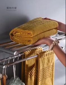 ชั้นวางห้องน้ำ ราวแขวนผ้าเช็ดตัวในห้องน้ำชั้นสแตนเลส 304 อุปกรณ์ห้องน้ำติดผนัง ราวตากผ้าในห้องน้ำ 2 ชั้น