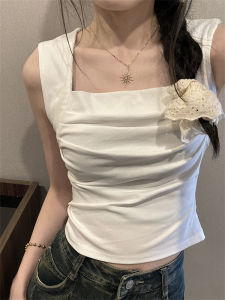 French Grey Strap Vest Women Summer Inner Wear Outer Wear Pleated Loose Shoulder Strap Conceal Side Breast Tube Top Sweet Spicy Top