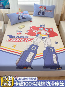 Pure Cotton Robot Cartoon Bed Canopy Single Piece Anti-Slip Childrens Boy Bed Cover 100% Cotton 1.2/1.5m Mattress Cover