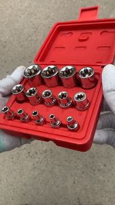 14 pcs Female E-TORX Star Socket Set with Red Case 1/4\" 3/8\" 1/2\" Drive Female External Star Socket Set E4 - E24 Torque Socket Set