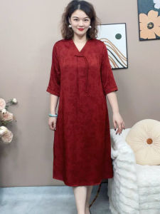 Elegant Chinese Style Midi Dress with Floral Embroidery Loose Fit Sleeveless Slimming Design for Mom Fashionable Commute Wear