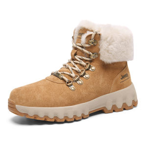 Jeep | Jeep Thickened Woolen Snow Boots Mens Outdoor Waterproof Anti-slip Skiing Mountain Climbing Shoes Warm Comfortable Rubber Sole