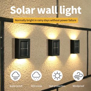 2PCS Solar Wall Lights Outdoor Waterproof Automatic Warm Garden Light for House Fence Decor Lamp Down Path Stairs