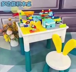 Big Building Blocks Table with Chair and Blocks Kids Table and Chair Set Gift Toys for Kids Blocks Childrens Building Block Table with Stools and Playset